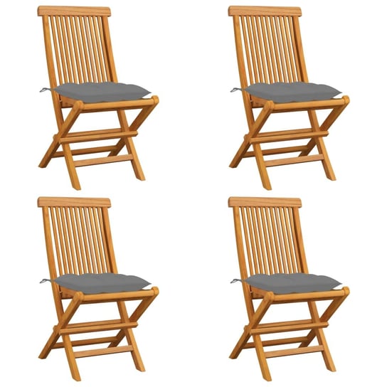 Krzesła ogrodowe z szarymi poduszkami, 4 szt., drewno tekowe vidaXL