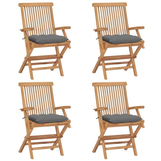Krzesła ogrodowe z szarymi poduszkami, 4 szt., drewno tekowe vidaXL