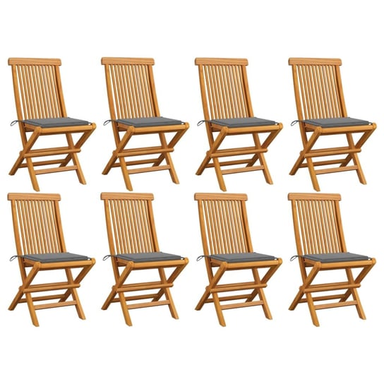 Krzesła ogrodowe z szarymi poduszkami, 8 szt., drewno tekowe vidaXL