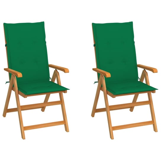 Krzesła ogrodowe z zielonymi poduszkami, 2 szt., drewno tekowe vidaXL
