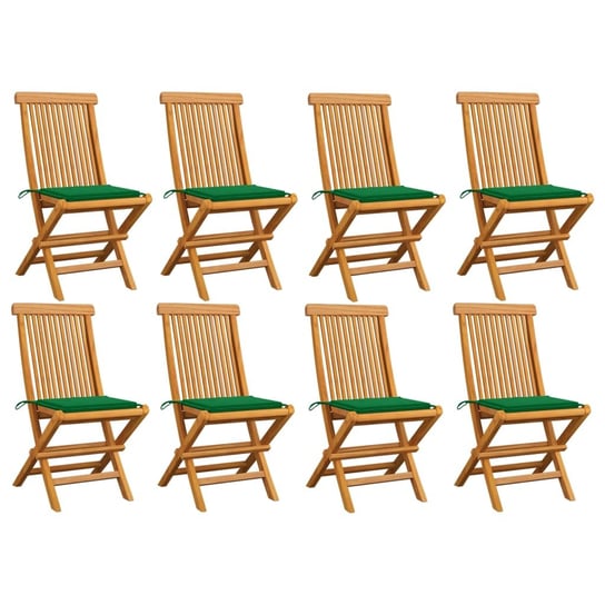Krzesła ogrodowe z zielonymi poduszkami, 8 szt., drewno tekowe vidaXL