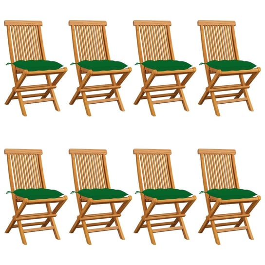 Krzesła ogrodowe z zielonymi poduszkami, 8 szt., drewno tekowe vidaXL