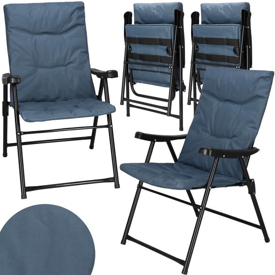Krzesła składane turystyczne 2 szt, balkonowe krzesełka kempingowe metalowe niebieskie Springos