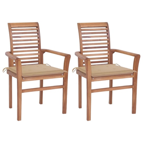 Krzesła stołowe, 2 szt., beżowe poduszki, drewno tekowe vidaXL