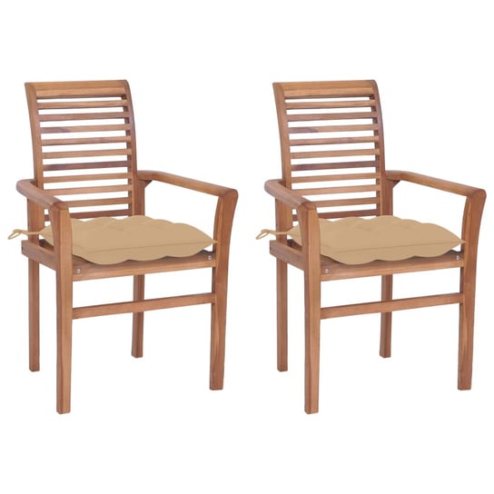 Krzesła stołowe, 2 szt., beżowe poduszki, drewno tekowe vidaXL