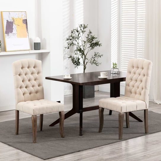 Krzesła stołowe 2 szt., beżowe, stylizowane na lniane, tkanina vidaXL