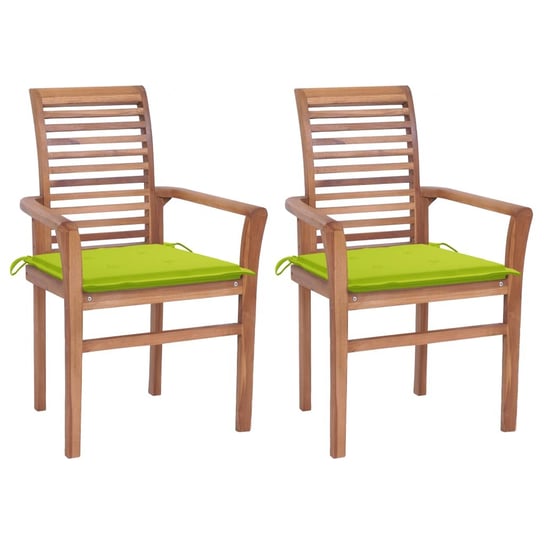 Krzesła stołowe, 2 szt., jasnozielone poduszki, drewno tekowe vidaXL