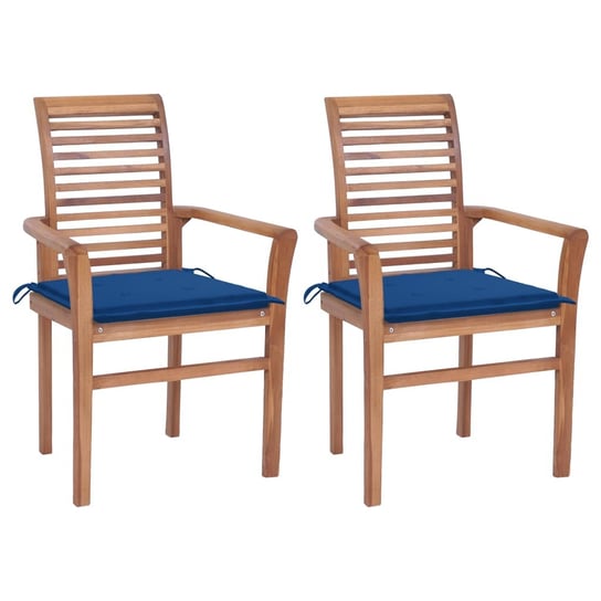 Krzesła stołowe, 2 szt., kobaltowe poduszki, drewno tekowe vidaXL