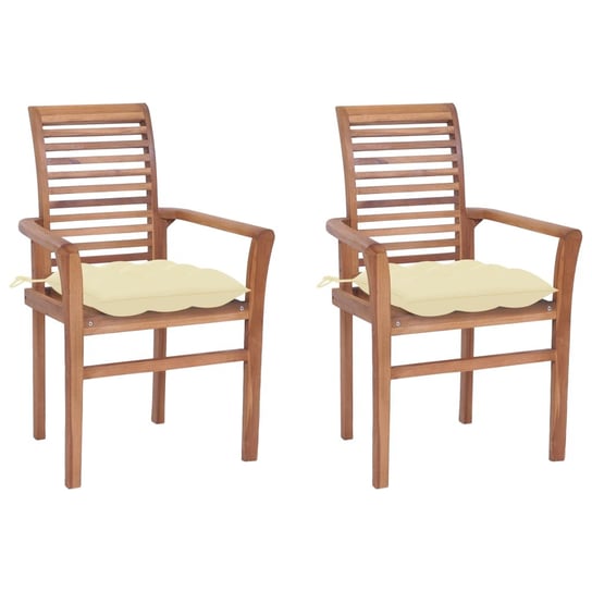 Krzesła stołowe, 2 szt., kremowe poduszki, drewno tekowe vidaXL