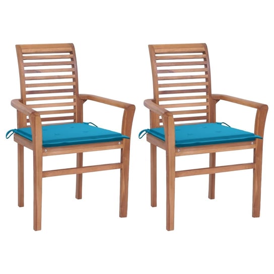 Krzesła stołowe, 2 szt., niebieskie poduszki, drewno tekowe vidaXL