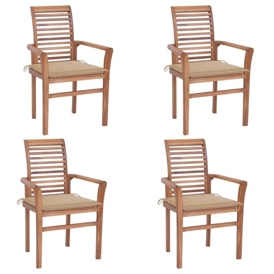 Krzesła stołowe, 4 szt., beżowe poduszki, drewno tekowe vidaXL
