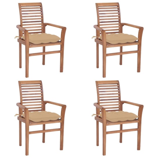 Krzesła stołowe, 4 szt., beżowe poduszki, drewno tekowe vidaXL