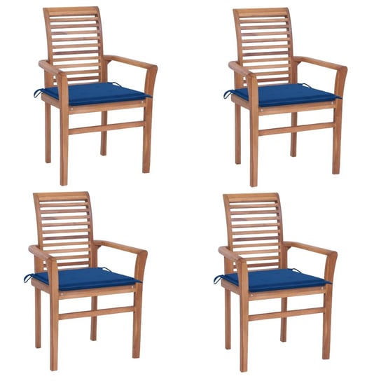 Krzesła stołowe, 4 szt., kobaltowe poduszki, drewno tekowe vidaXL