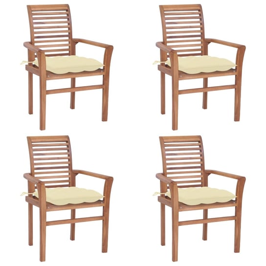 Krzesła stołowe, 4 szt., kremowe poduszki, drewno tekowe vidaXL