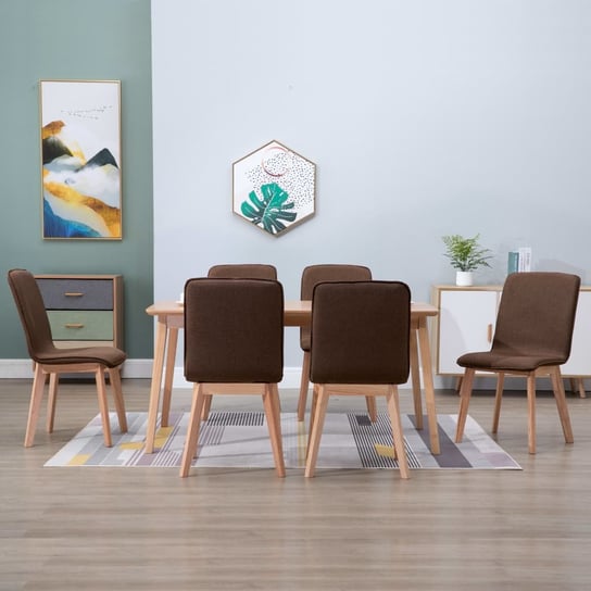 Krzesła stołowe, 6 szt., brązowe, tkanina i lity dąb vidaXL