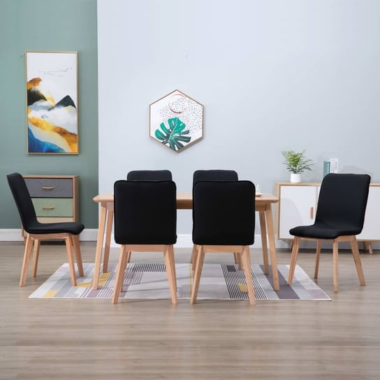 Krzesła stołowe, 6 szt., czarne, tkanina i lity dąb vidaXL