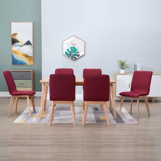 Krzesła stołowe, 6 szt., czerwone, tkanina i lity dąb vidaXL