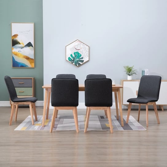 Krzesła stołowe, 6 szt., szare, tkanina i lity dąb vidaXL