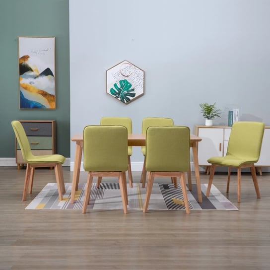 Krzesła stołowe, 6 szt., zielone, tkanina i lity dąb vidaXL