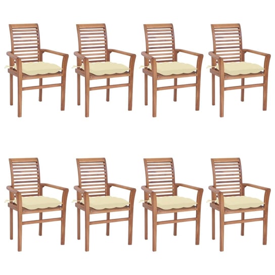 Krzesła stołowe 8 szt., z kremowymi poduszkami, drewno tekowe vidaXL