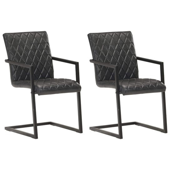 Krzesła stołowe, wspornikowe, 2 szt., czarne, skóra naturalna vidaXL