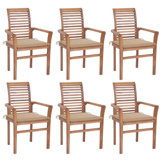 Krzesła stołowe z beżowymi poduszkami, 6 szt., drewno tekowe vidaXL