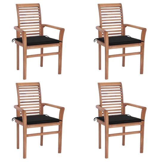 Krzesła stołowe z czarnymi poduszkami, 4 szt., drewno tekowe vidaXL