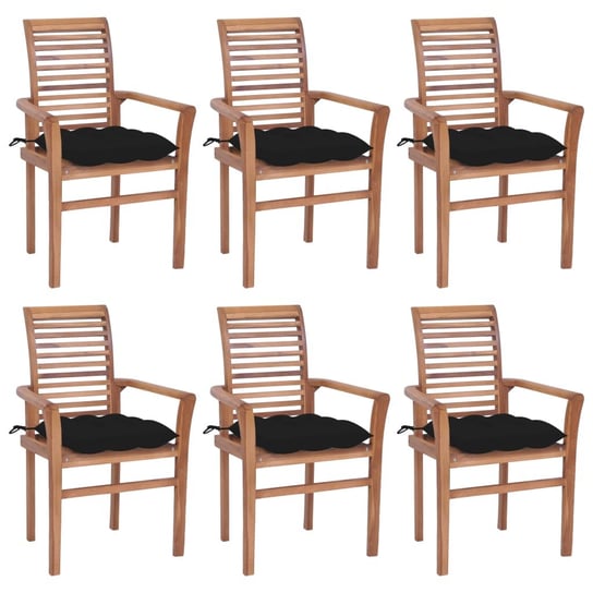 Krzesła stołowe z czarnymi poduszkami, 6 szt., drewno tekowe vidaXL