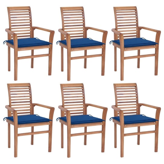 Krzesła stołowe z kobaltowymi poduszkami, 6 szt., drewno tekowe vidaXL