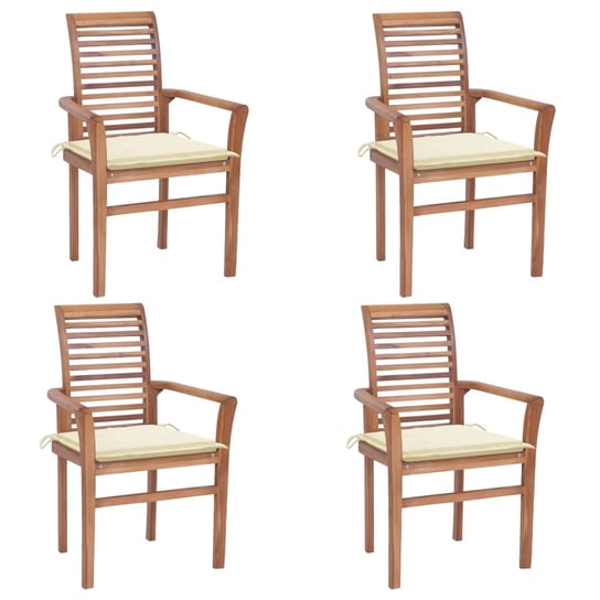 Krzesła stołowe z kremowymi poduszkami, 4 szt., drewno tekowe vidaXL