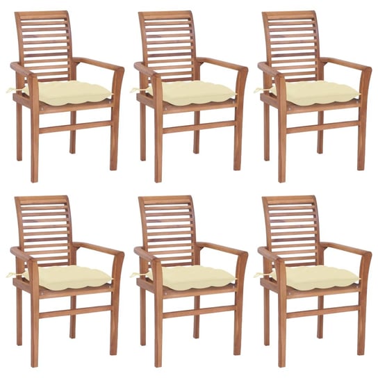 Krzesła stołowe z kremowymi poduszkami, 6 szt., drewno tekowe vidaXL