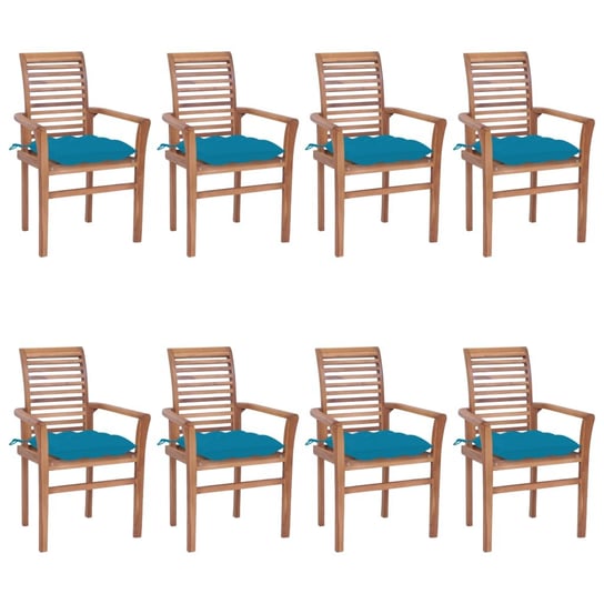 Krzesła stołowe z niebieskimi poduszkami, 8 szt., drewno tekowe vidaXL