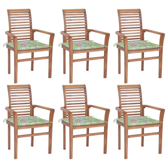 Krzesła stołowe z poduszkami w liście, 6 szt., drewno tekowe vidaXL