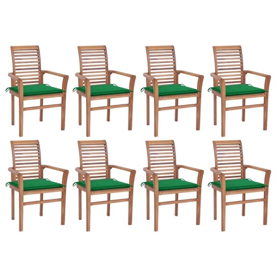 Krzesła stołowe z zielonymi poduszkami, 8 szt., drewno tekowe vidaXL