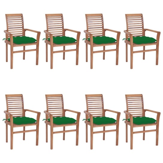 Krzesła stołowe z zielonymi poduszkami, 8 szt., drewno tekowe vidaXL