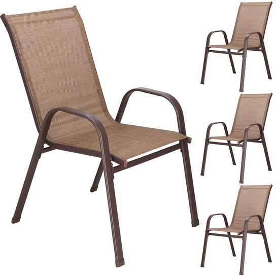 Krzesła tarasowe, komplet 4 krzeseł metalowych na balkon, do ogrodu brązowe Springos