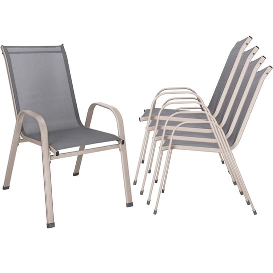 Krzesła tarasowe, komplet 4 krzeseł metalowych na balkon szare Springos