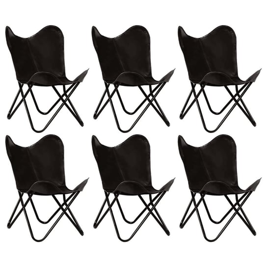 Krzesła typu motyl VidaXL, czarne, dziecięce, skóra naturalna, 6 sztuk vidaXL