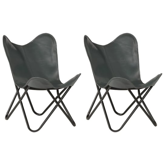 Krzesła typu motyl VidaXL, szare, dziecięce, skóra naturalna, 2 sztuki vidaXL