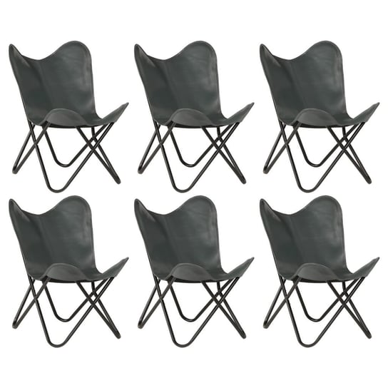 Krzesła typu motyl VidaXL, szare, dziecięce, skóra naturalna, 6 sztuk vidaXL