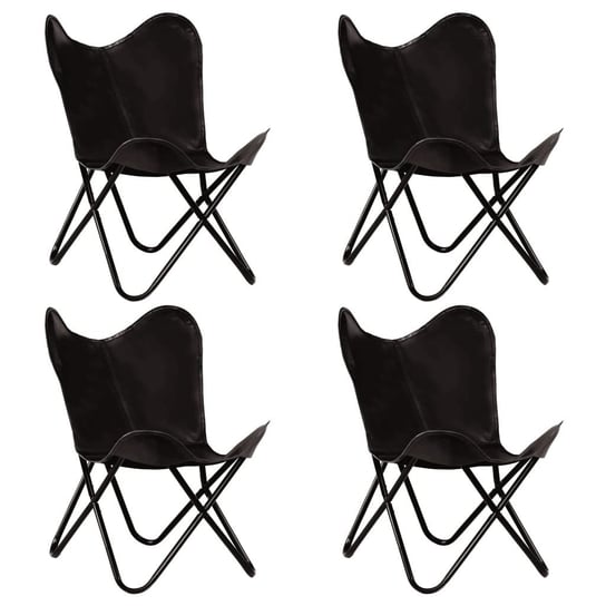 Krzesła typu motylV vdaXL, 4 szt., czarne, dziecięce, skóra naturalna vidaXL