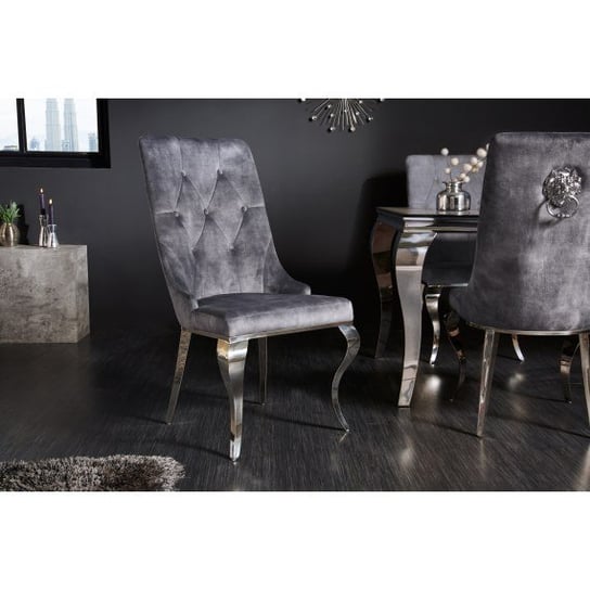 Krzesło barokowe szare aksamitne 41507 Invicta Interior