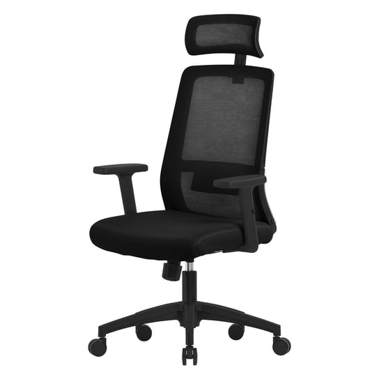 Krzesło biurowe ML-Design ergonomiczne, czarne, siatkowe, krzesło do biurka z regulowanym zagłówkiem, podłokietnikami, podparciem lędźwiowym ML-DESIGN
