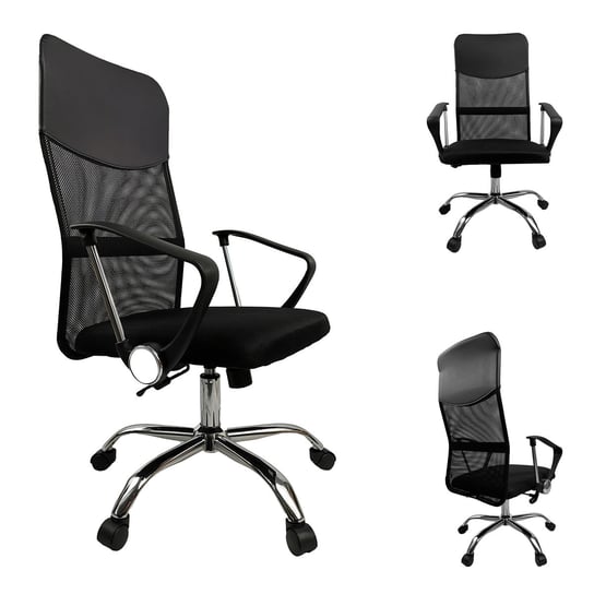 Krzesło Biurowe Obrotowe Fotel Komputerowy Siatka Regulowany Kb101 Czarny Kontrast
