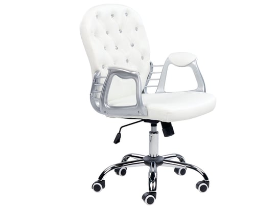 Krzesło biurowe regulowane ekoskóra białe z kryszt Beliani