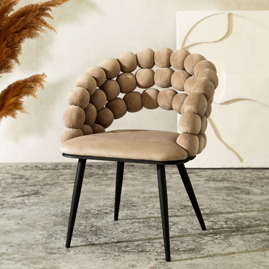 Krzesło BUBBLE welurowe z bąbelkowym oparciem beżowe 57,5x61x81,7cm HOMLA Homla