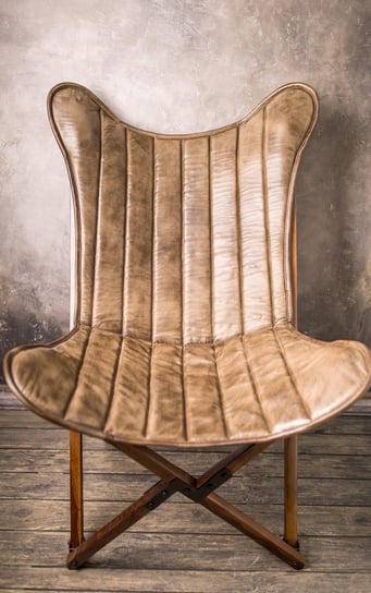 Krzesło "Dadvi" Fotel Drewniany ze Skórą Bawolą Składane Jasny brąz Mandallin