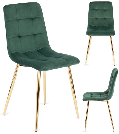 Krzesło do Salonu YORK Zielone Welurowe Złote Nogi Meble Makarowski