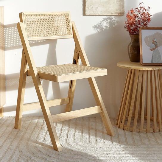 Krzesło drewniane VERDURA jasne drewno z naturalnym rattanem 46x52x80 cm HOMLA Homla