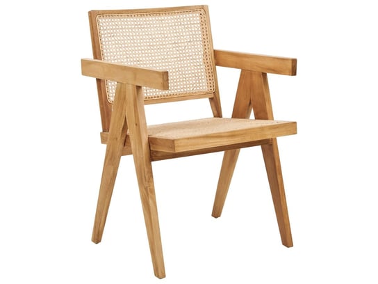 Krzesło drewniane z plecionką rattanową jasne drewno WESTBROOK Beliani